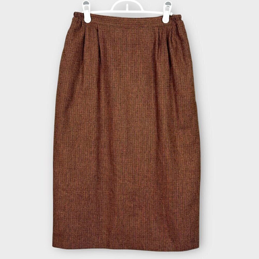 Vintage Wool Blend Micro Houndstooth Pattern Pencil Skirt
